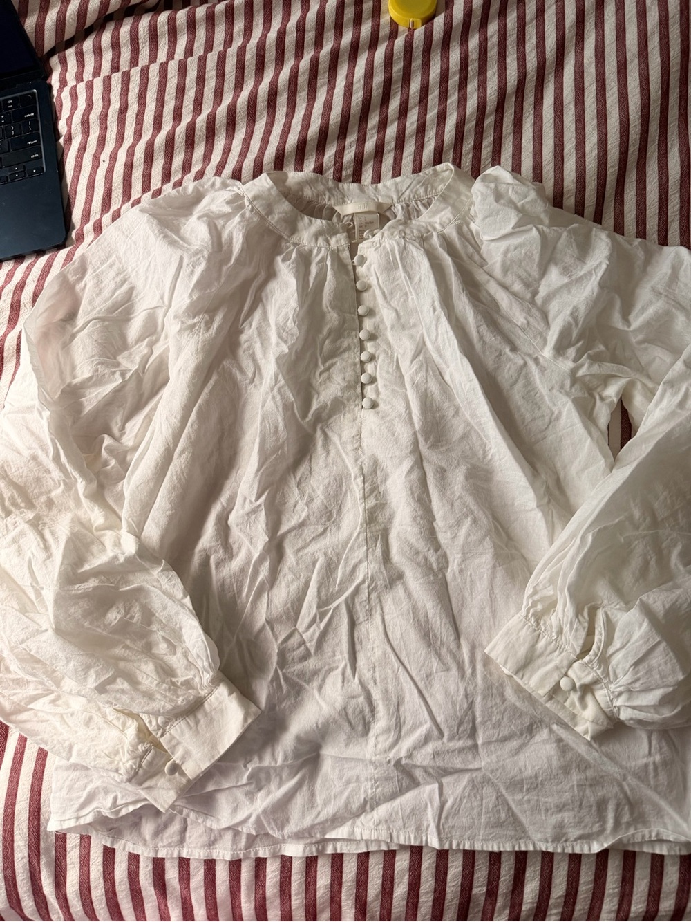 White Button-Front Peasant Blouse with puffy sleeves